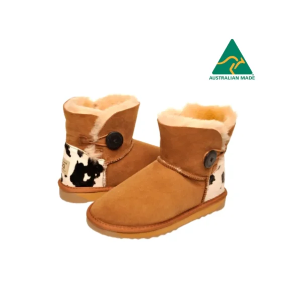 Mini Single Button Cow Heel Print Ugg Boots 3