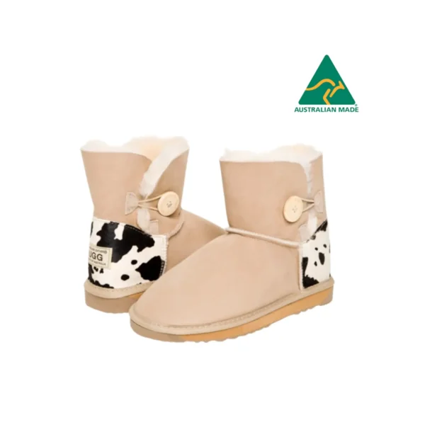 Mini Single Button Cow Heel Print Ugg Boots 1