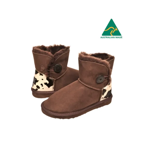 Mini Single Button Cow Heel Print Ugg Boots