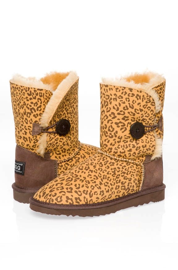 Single Button Leopard print Ugg Boots - Australian Leather - Ugg Boots ...