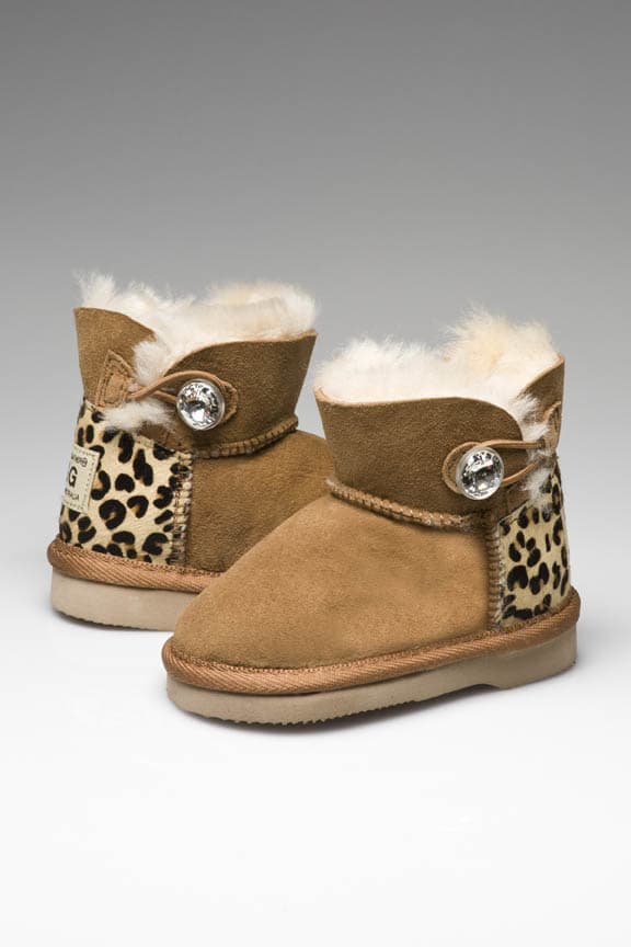 Kids Ultra Short Single Button Ugg Boots Cheetah print heel made with ...