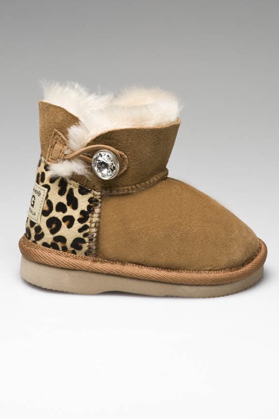 Kids Ultra Short Single Button Ugg Boots Cheetah print heel made with ...